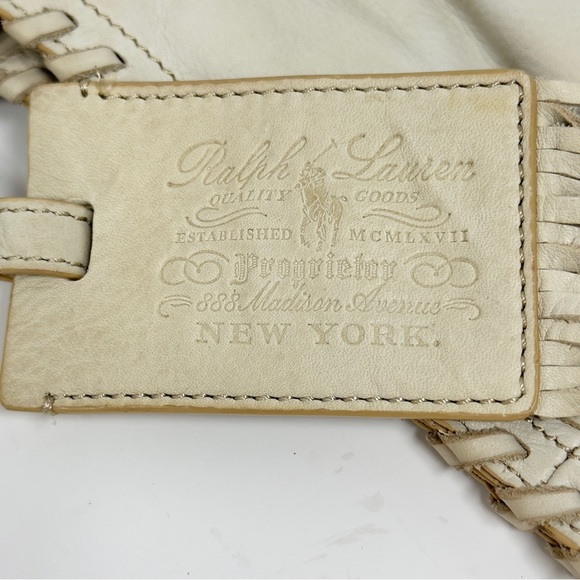 Large off white vintage ralph lauren leather bag with logo tassel - Picture 2 of 13